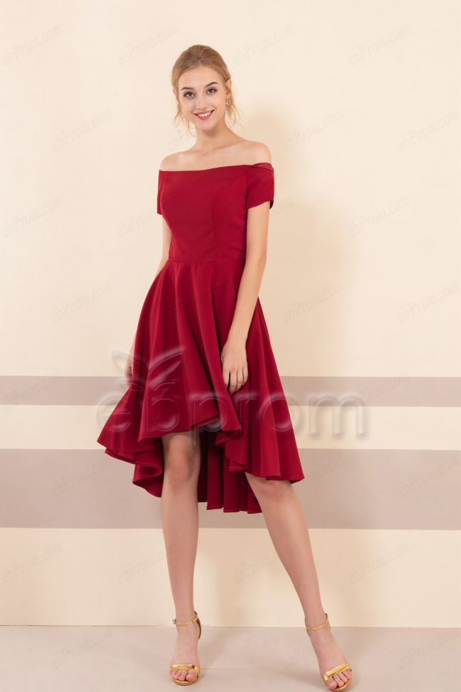 Burgundy High Low Rustic Bridesmaid Dresses Short Sleeves