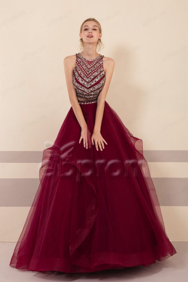 Burgundy two piece prom dresses online