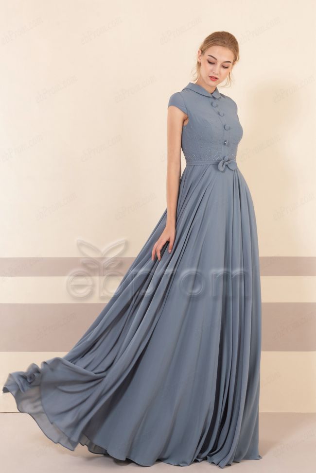 modest dusty blue dress