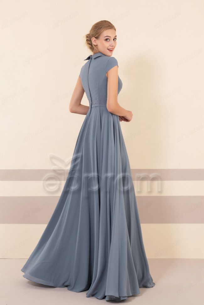 Dusty blue bridesmaid dresses modest store