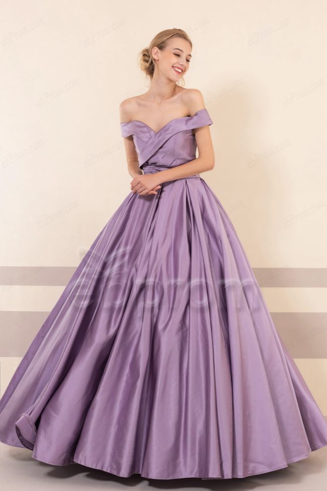 Off the shoulder hotsell purple prom dress