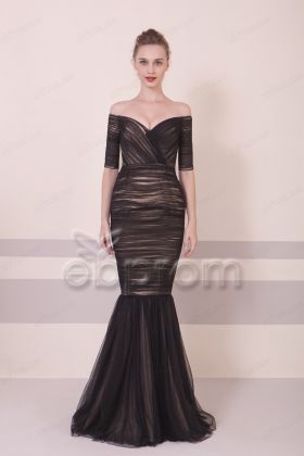 Black Mermaid Off the Shoulder Prom Dress with Sleeves