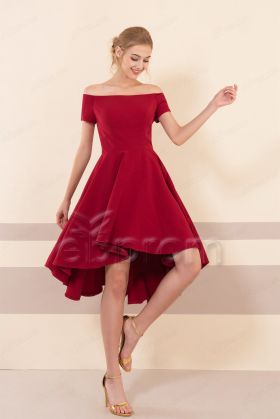 Burgundy High Low Rustic Bridesmaid Dresses Short Sleeves