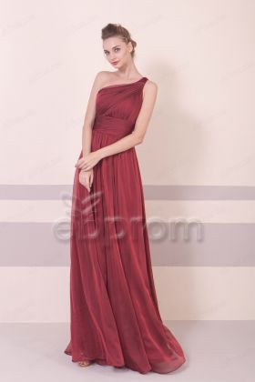 Burgundy One Shoulder Bridesmaid Dresses Long