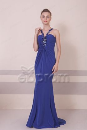 Coblat Blue Beaded Backless Mermaid Prom Dresses