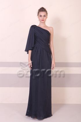 Dark Navy Elegant Slim Satin Formal Dresses Long