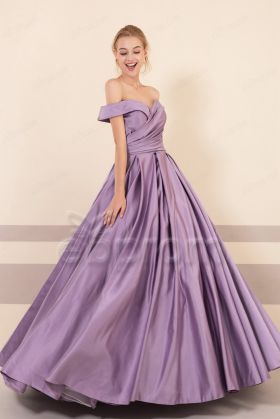 Dusty Purple Off the Shoulder Vintage Prom Dresses with Pockets
