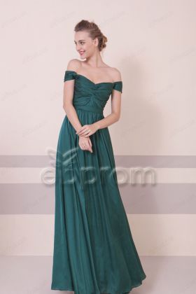Emerald Satin Bridesmaid Dresses Off the Shoulder