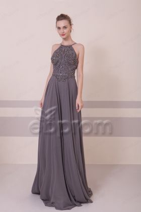Halter Crystal Sparkly Backless Prom Dresses Charcoal