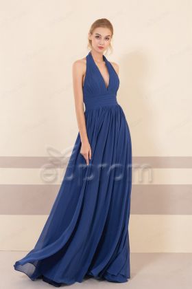 Halter Light Navy Bridesmaid Dresses Long