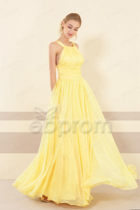 Halter Yellow Bridesmaid Dresses Long