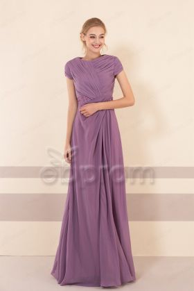 Modest Dusty Purple Bridesmaid Dresses with Sleeves