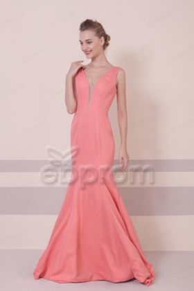 Mermaid Coral Backless Prom Dresses Long