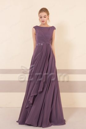 Modest Dusty Purple Brdiesmaid Dresses Long