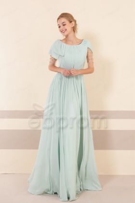 Pastel Green Modest Bridesmaid Dresses with Sleeves