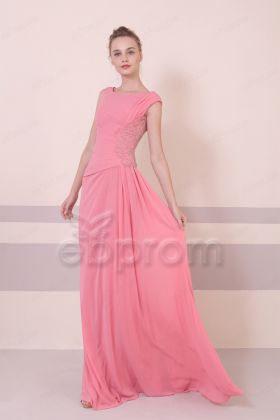 Pink Modest Beaded Bridesmaid Dresses