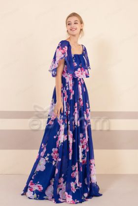 Royal Blue Floral Convertible Bridesmaid Dresses with Pockets