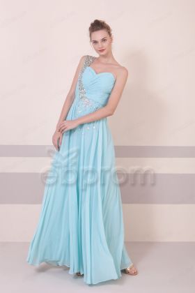 Tiffany Blue Crystal Long Prom Dresses