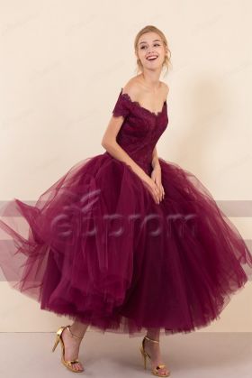 Vintage Burgundy Ball Gown Prom Dresses Midi Cocktail Dresses